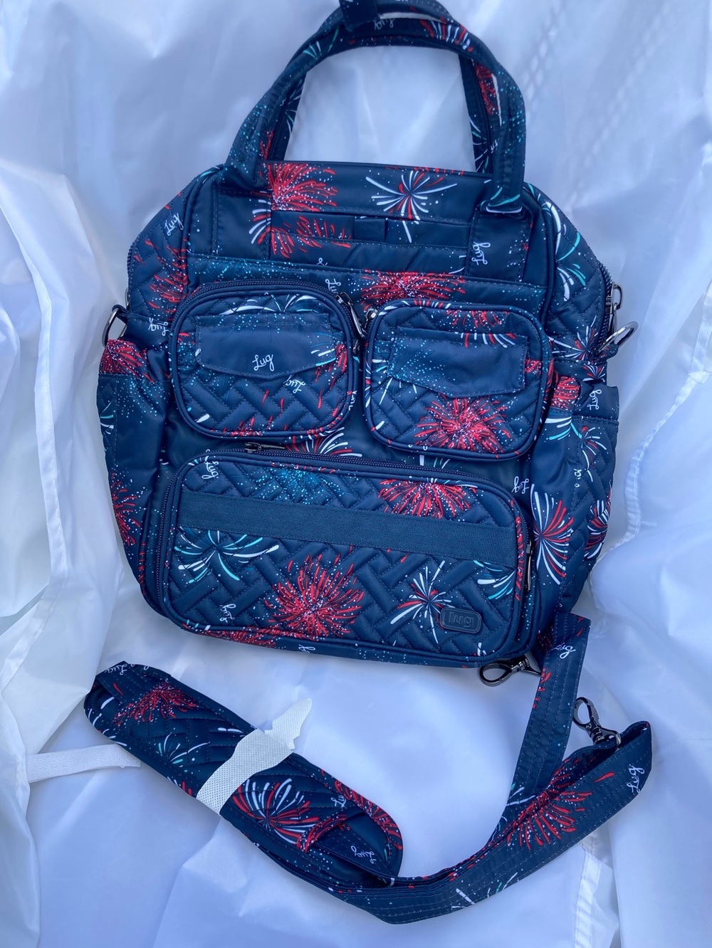 LUG Mini Puddle Jumper NWOT, 4th of July Fireworks Pattern, Crossbody or Satchel